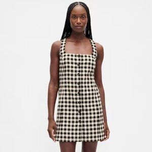 NWT - GAP Linen-Blend Button-Front Mini Dress - Black Gingham - Size Medium